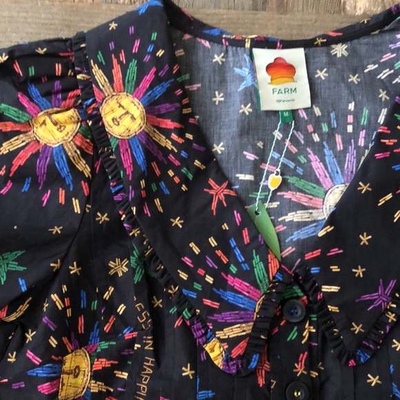 FARM RIO Black Rainbow Suns Blouse button down size medium cotton - Picture 7 of 10